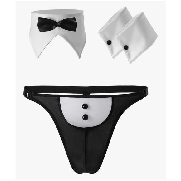 Edenight Men’s Tuxedo Thong Costume Set – Bow Tie & Cuffs – One Size – New - Picture 4 of 8